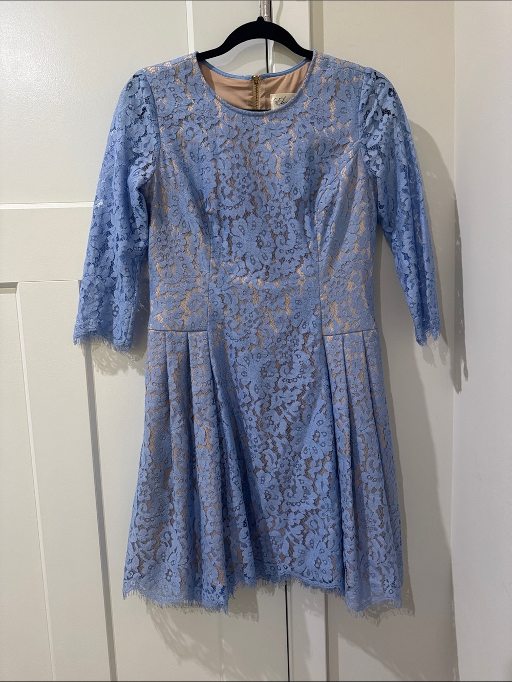 Eliza J Light Blue Lace Fit & Flare Dress